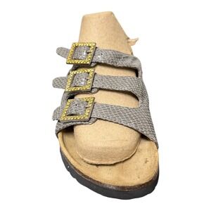 Betula Sandals Womens 38 Florida Gray Snakeskin Rhinestone Buckle Slide EUC